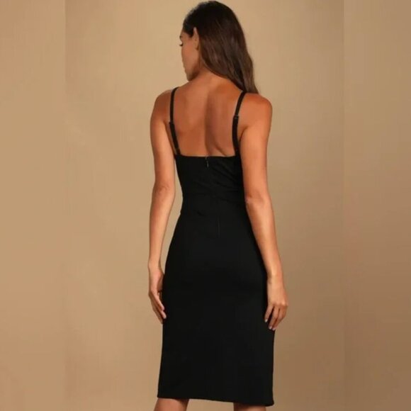NWT Lulus Just a Girls Night Black Plunge Midi Mini Dress Size Medium - Picture 4 of 11